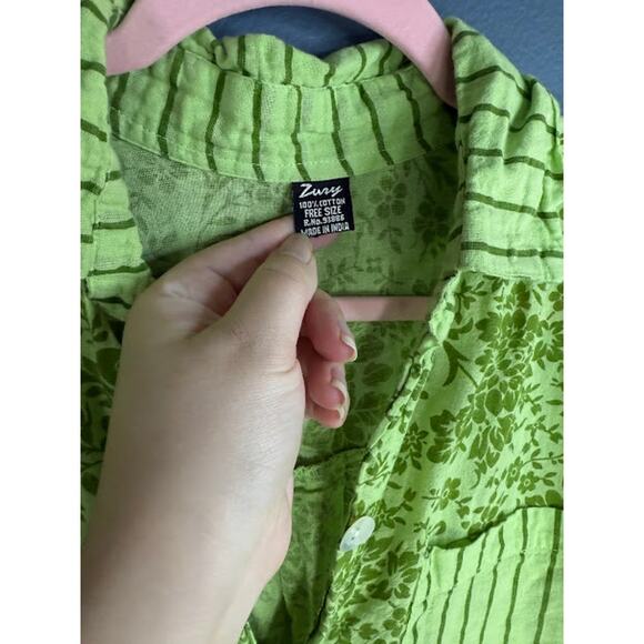 Zury Dress Women's One Size Flowy 100% Cotton Floral Green Art to Wear Oversized - Picture 4 of 8